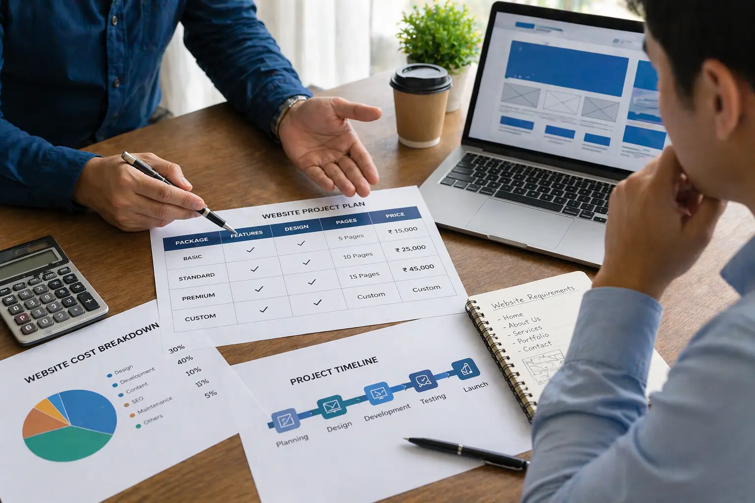 website design cost planning discussion between client and designer in Hyderabad