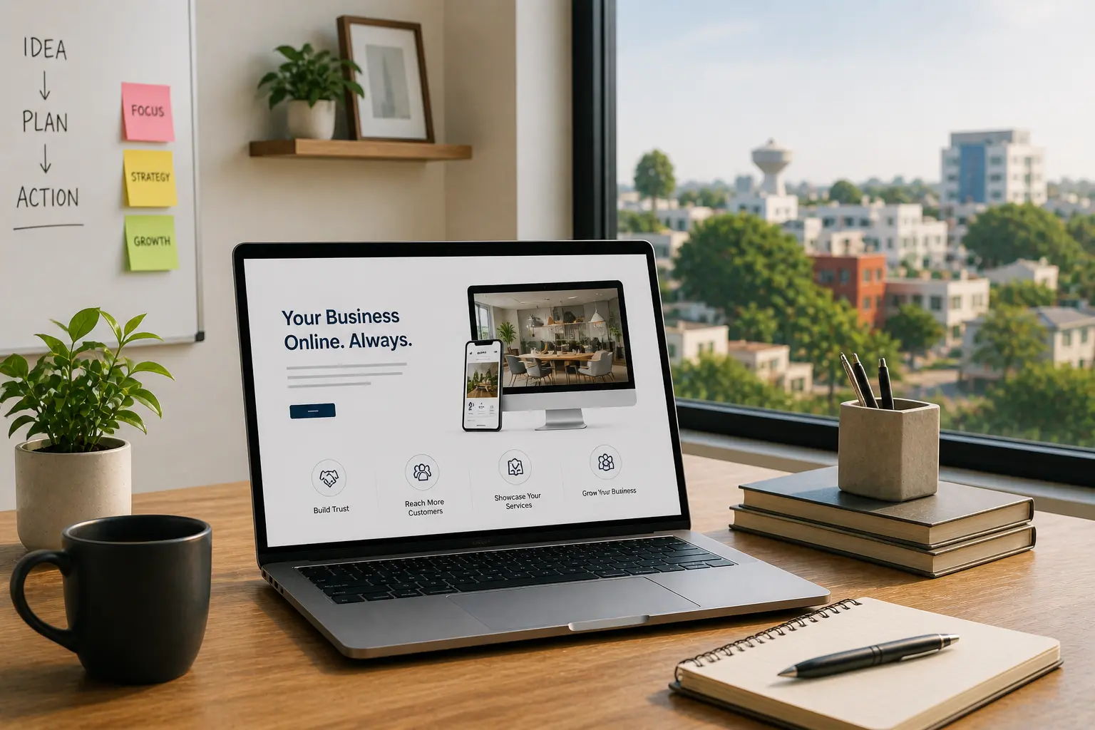 importance of website for business in Hyderabad showing modern digital workspace and online presence setup