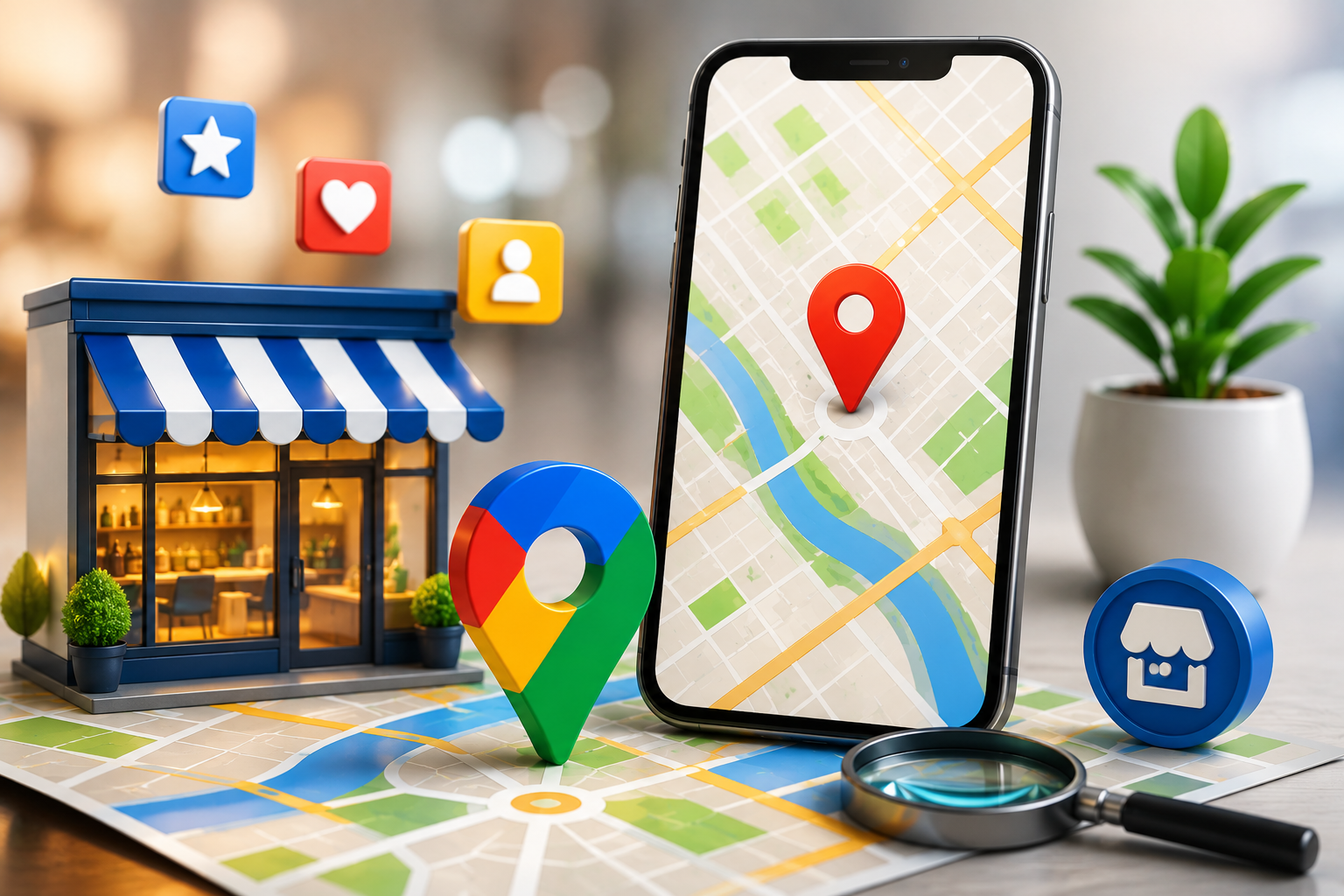 3D illustration of Google Maps business listing setup for local businesses in Hyderabad