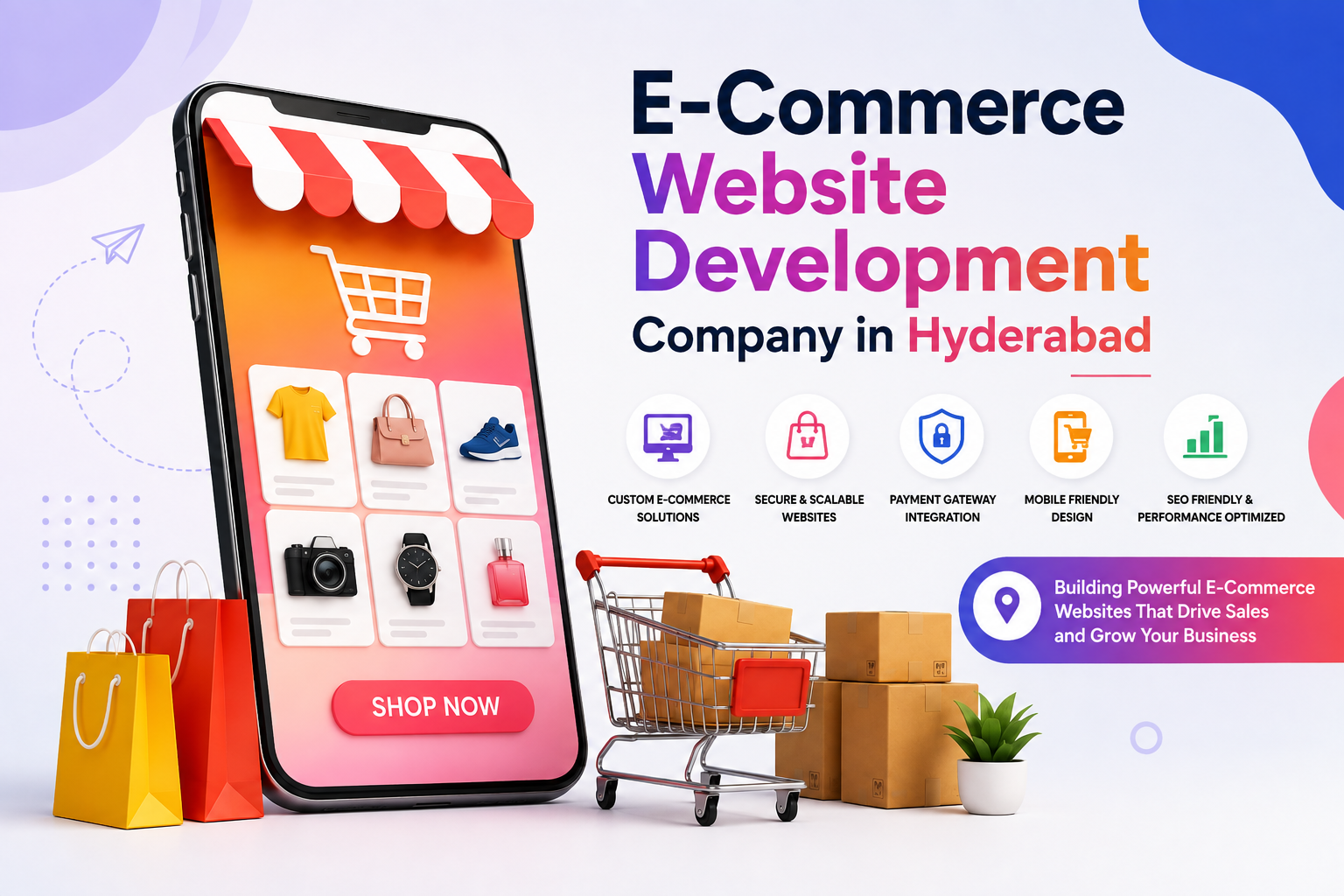 E-Commerce Website Development Company in Hyderabad showcasing a custom online shopping website with responsive design, secure payment integration, and modern e-commerce solutions.