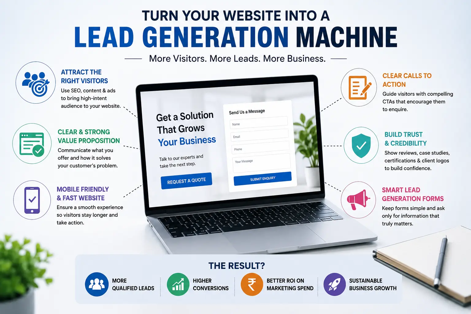 Website lead generation strategies to attract visitors, improve conversions, build trust, and generate more business leads in Hyderabad