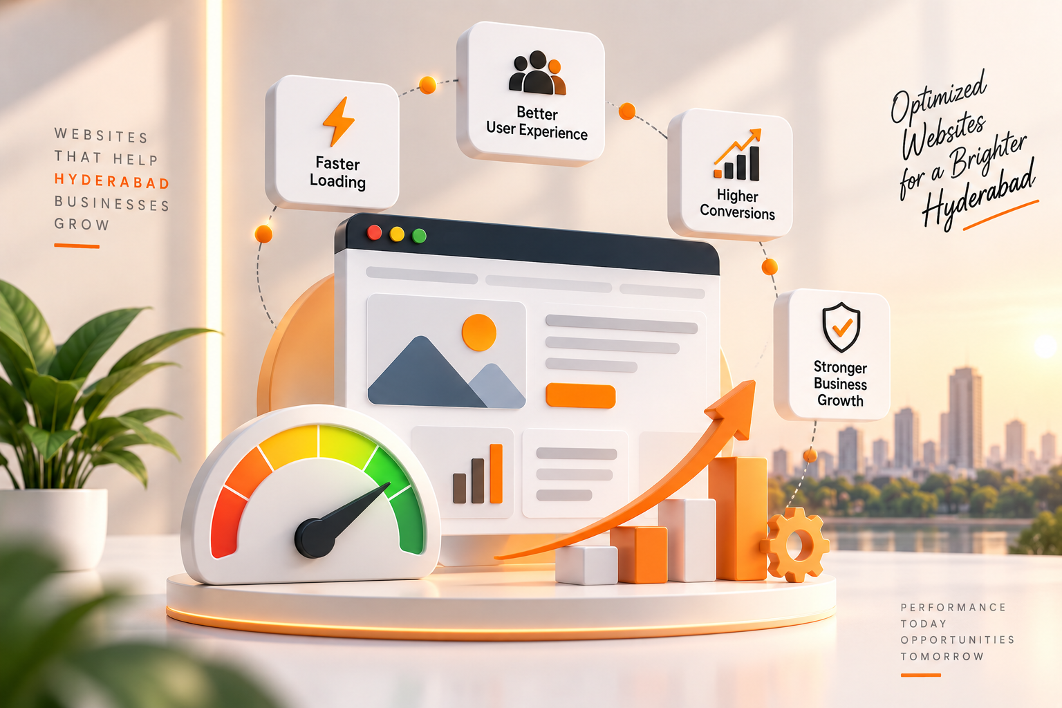 Website performance optimization services in Hyderabad with speed, conversion, security, and business growth concepts